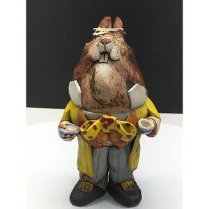 Vintage Folk Art Style Rabbit Figurine Hand Painted Ceramic Home Decor 5"